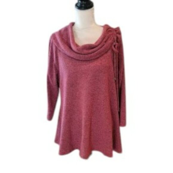 Ruby Rd. Long Sleeve Cowl Neckline with Tie at Shoulder Burgundy Red Sweater… - Picture 2 of 5